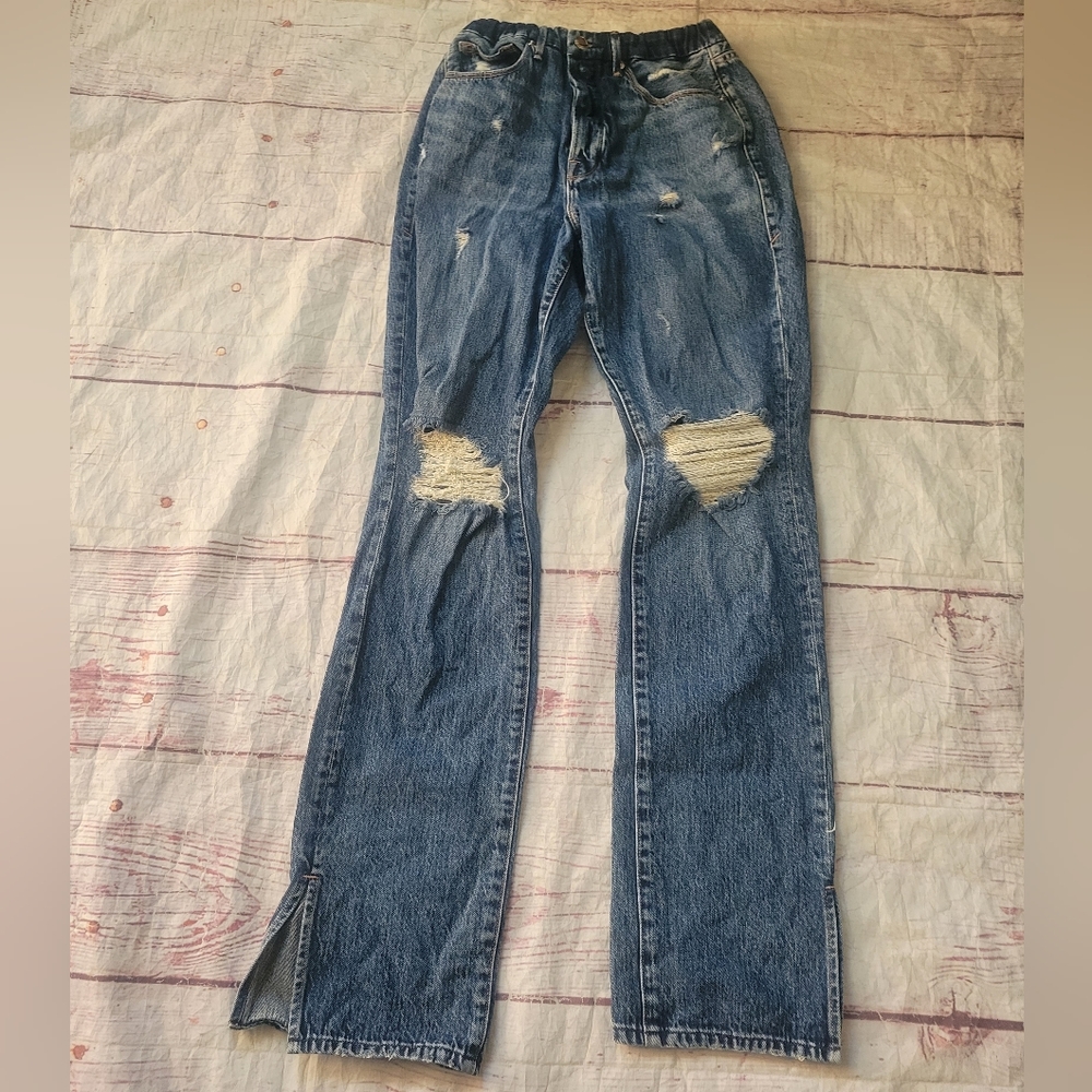 Good American Good Boy High Rise Distressed Jeans Size 27